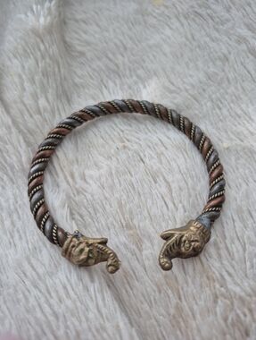Twisted Rope Silver, Copper, Brass, Elephant Dog Dragon Cuff Bracelet